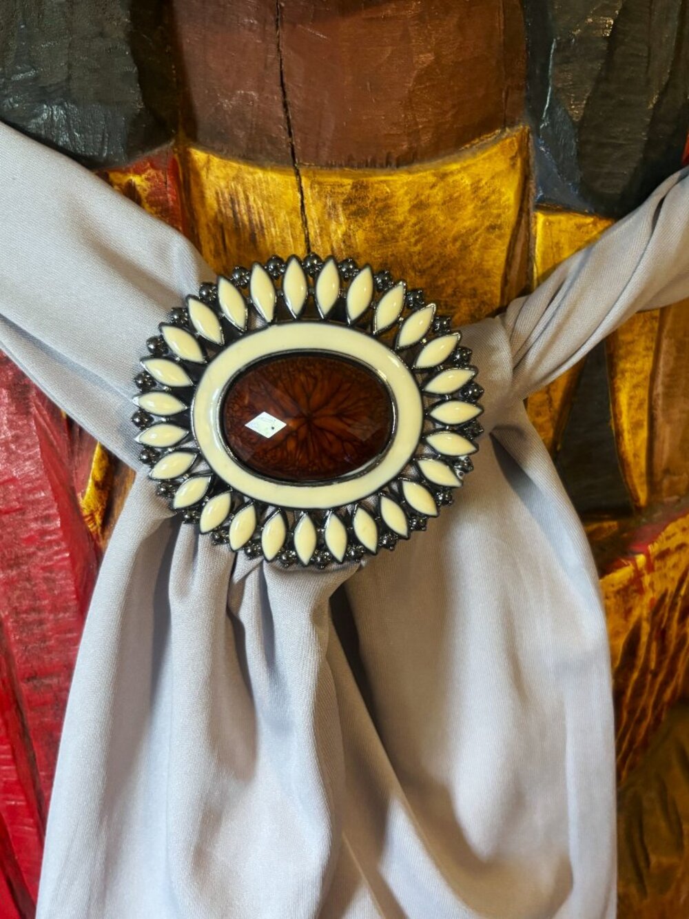 Faceted Tortoise LARGE Scarf/Belt Buckle/Pocket Cuff/Brooch with Clip Vintage